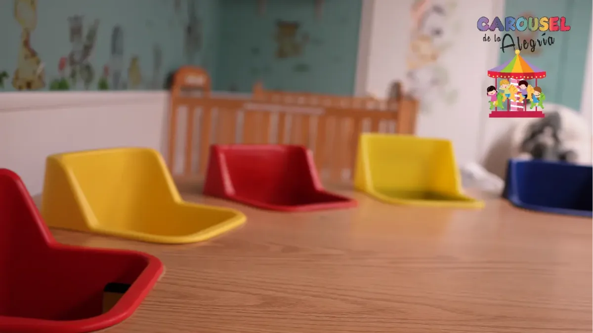 Bright child-sized chairs in the Pre-K room